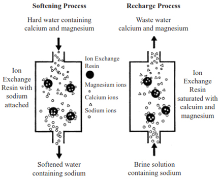 مراحل عملیاتی در طی تبادل یونی بین یون های سختی آب و رزین سختی گیر
